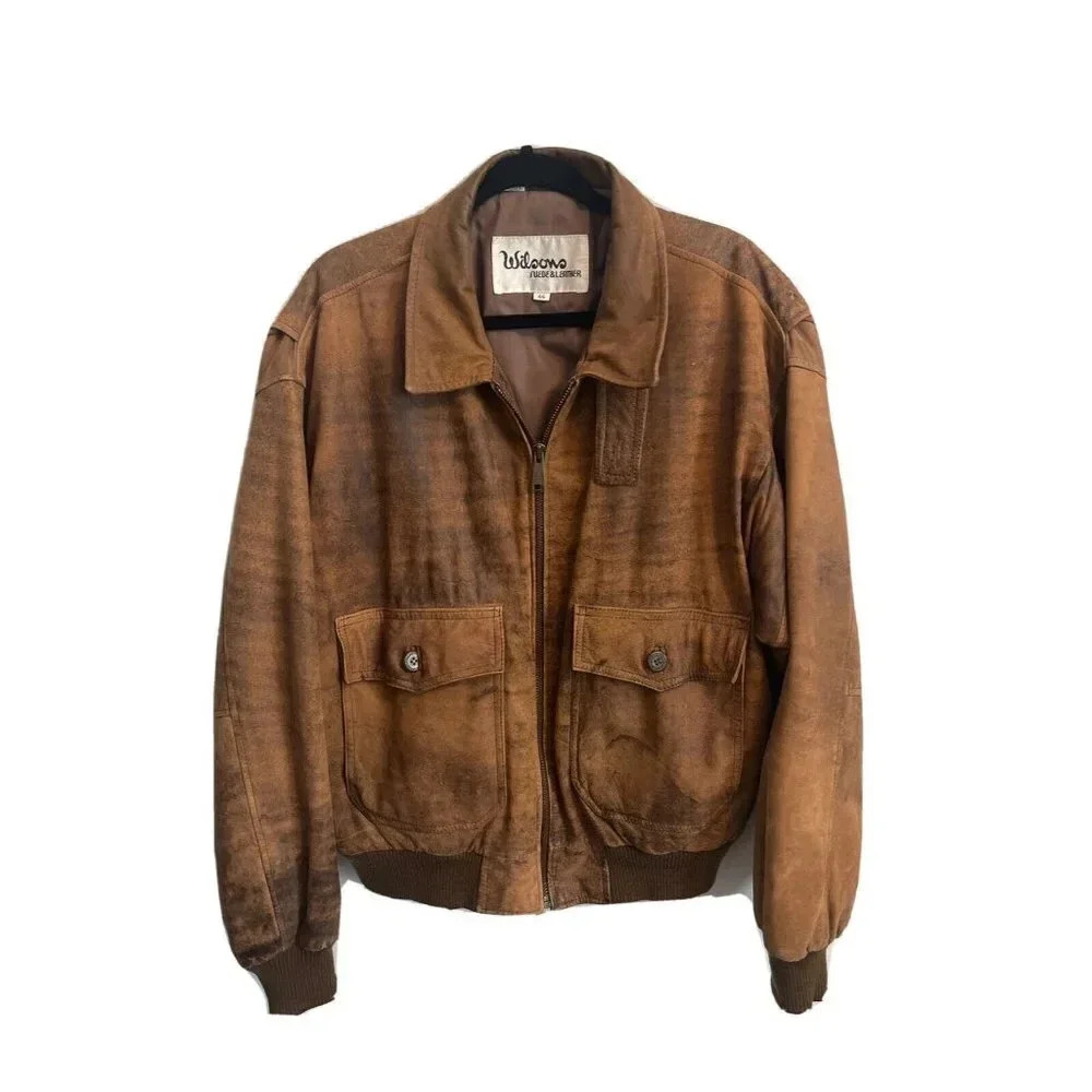 Wilsons Men’s Brown Leather Bomber Jacket Brown Vintage 80’s Size 44